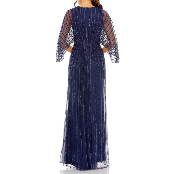 Mac Duggal 93841 Size 16 Dark Blue Kimono Sleeve Beaded Evening Gown Maxi Dress - Picture 4 of 4